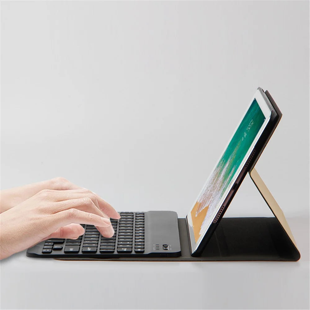 For iPad Air (2022) / (2020) Leather Stand Tablet Case with Detachable Magnetic Wireless Keyboard (Without Touchpad) - Black - 5