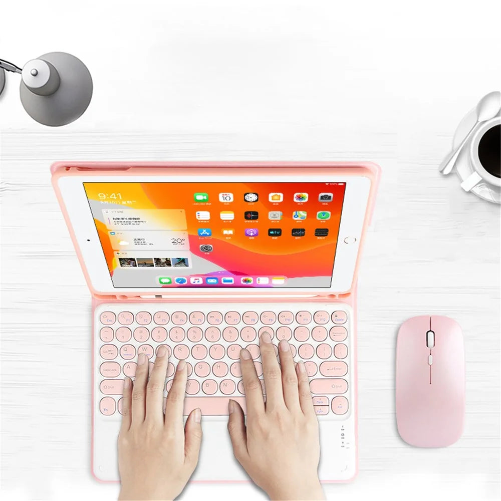 For iPad Pro 11-inch (2018) / (2021) / Air (2022) / Air (2020) Wireless Bluetooth-compatible Keyboard + Candy Color Leather Case - Pink - 6