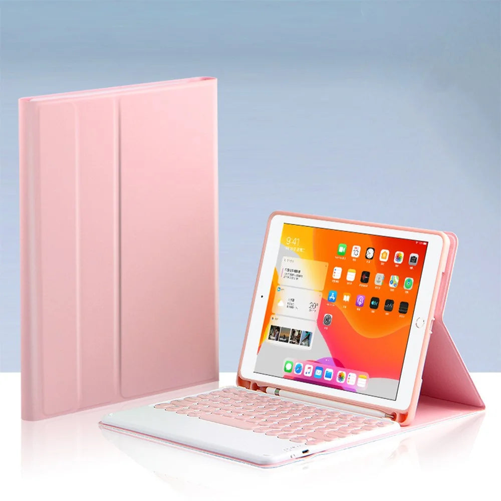For iPad 10.2 (2021) / (2020) / (2019) Wireless Bluetooth-compatible Keyboard + Candy Color Leather Case - Pink - 5