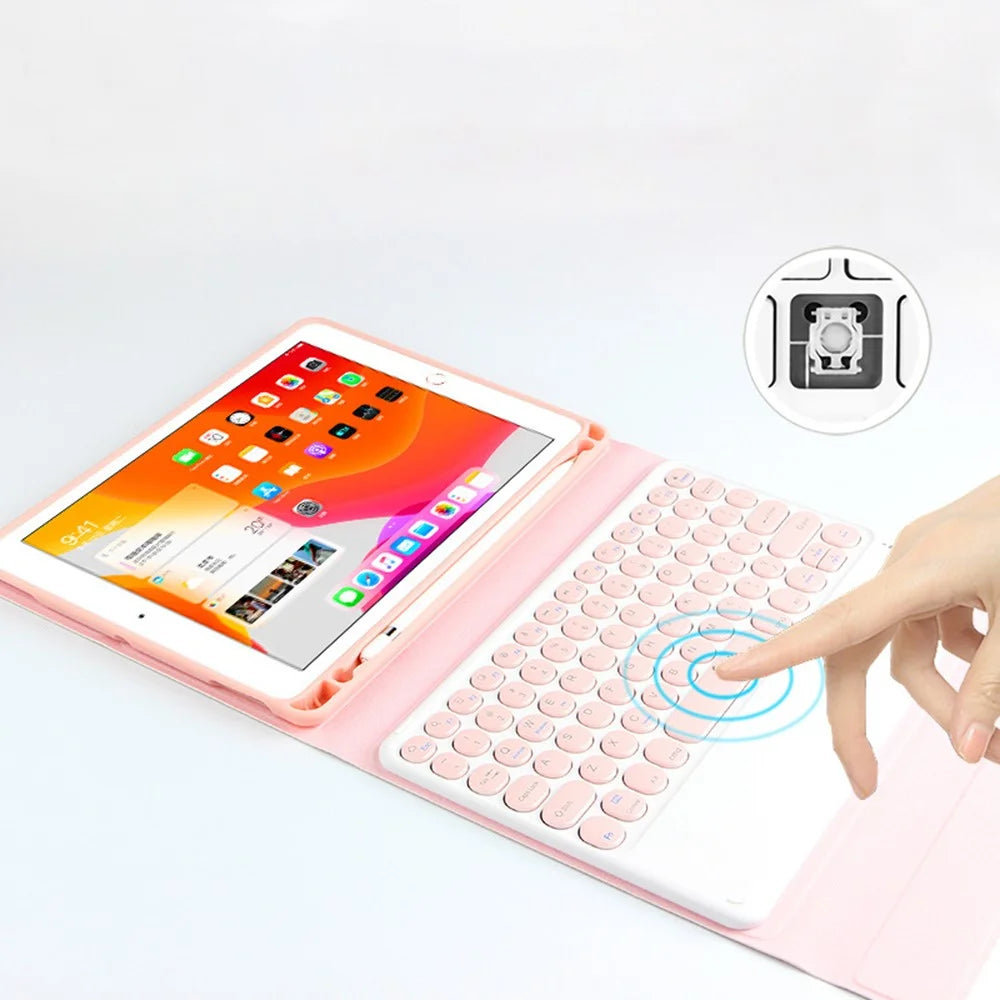 For iPad 10.2 (2021) / (2020) / (2019) Wireless Bluetooth-compatible Keyboard + Candy Color Leather Case - Pink - 6