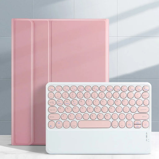 For iPad Air (2013) / Air 2 / 9.7-inch (2017) / 9.7-inch (2018) Wireless Bluetooth-compatible Keyboard + Candy Color Leather Case - Pink - 2