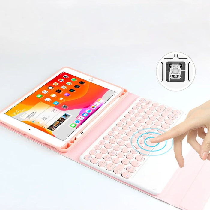 For iPad Air (2013) / Air 2 / 9.7-inch (2017) / 9.7-inch (2018) Wireless Bluetooth-compatible Keyboard + Candy Color Leather Case - Pink - 6