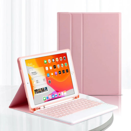 For iPad Pro 10.5-inch (2017) / Air 10.5 inch (2019) Wireless Bluetooth-compatible Keyboard + Candy Color Leather Case - Pink - 1