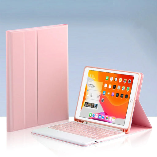 For iPad Pro 10.5-inch (2017) / Air 10.5 inch (2019) Wireless Bluetooth-compatible Keyboard + Candy Color Leather Case - Pink - 2