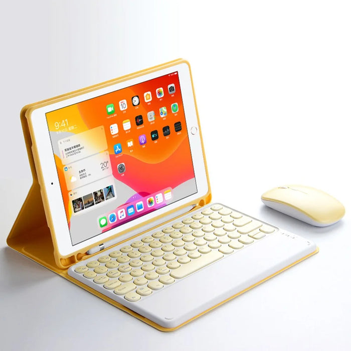 For iPad Air (2022) / (2020) Wireless Bluetooth-compatible Keyboard + Candy Color Leather Case - Yellow - 3
