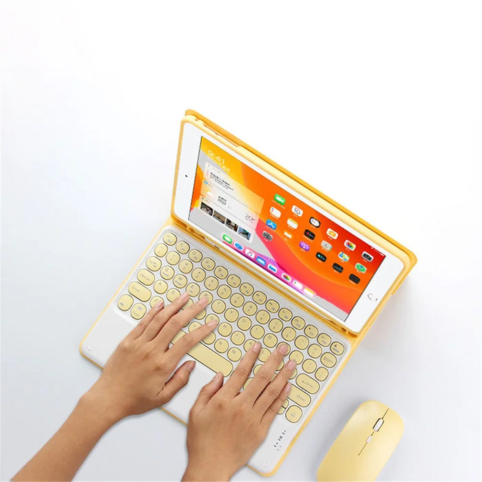 For iPad Air (2022) / (2020) Wireless Bluetooth-compatible Keyboard + Candy Color Leather Case - Yellow - 4