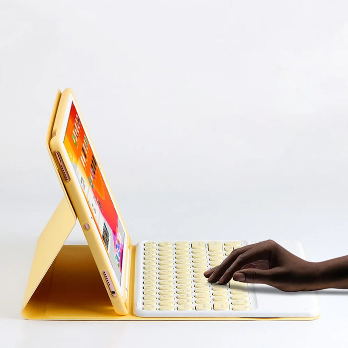 For iPad Air (2022) / (2020) Wireless Bluetooth-compatible Keyboard + Candy Color Leather Case - Yellow - 6