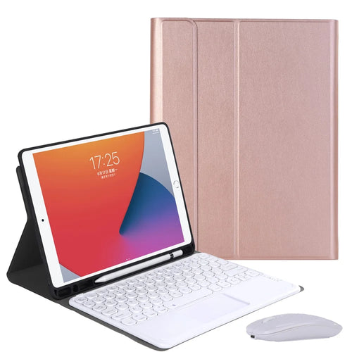 YA102B-A Bluetooth-compatible Keyboard Leather Case with Mouse for iPad 10.2 (2021) / (2020) / (2019) / Air 10.5 inch (2019) / Pro 10.5 inch (2017) - Rose Gold - 1