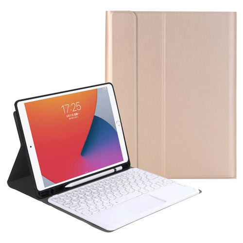 YA102B-A Bluetooth-compatible Keyboard Leather Case for iPad 10.2 (2021)/(2020)/(2019)/Air 10.5 inch (2019)/Pro 10.5 inch (2017) - Gold - 1