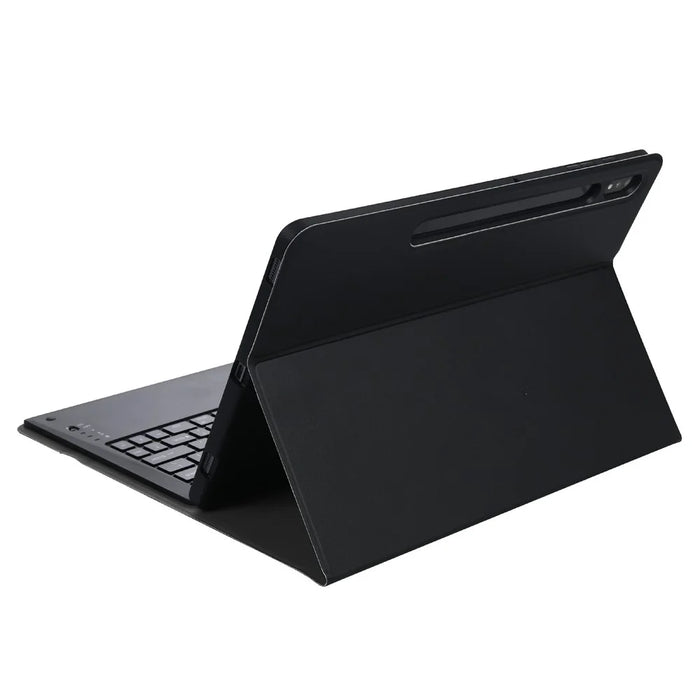 A970B Leather Case Bluetooth-compatible Keyboard with Built-In Pen Slot for Samsung Galaxy Tab S8+ / S7 FE T730 T736 / S7+ 12.4 Inch (T970 / T975 2020) - Black - 5