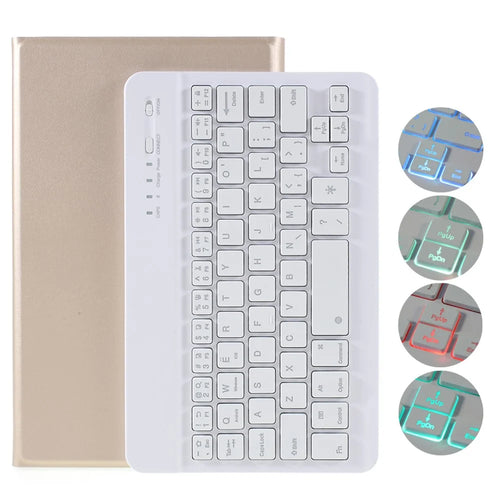 A220S 2 in 1 Bluetooth Keyboard Stand Smart Leather Tablet Shell Case with Backlight for Samsung Galaxy Tab A7 Lite 8.7-inch T220/T225 - Gold - 1