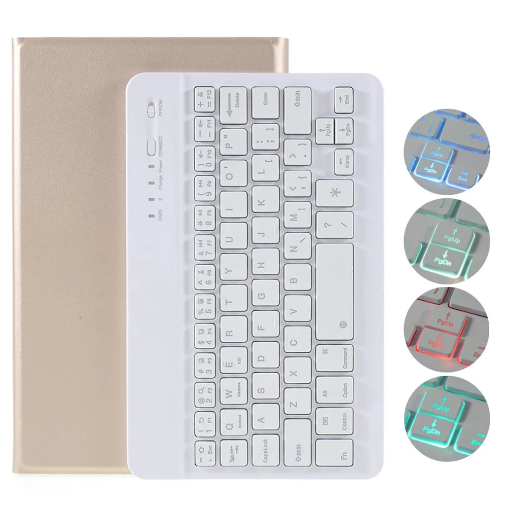 A220S 2 in 1 Bluetooth Keyboard Stand Smart Leather Tablet Shell Case with Backlight for Samsung Galaxy Tab A7 Lite 8.7-inch T220/T225 - Gold - 1