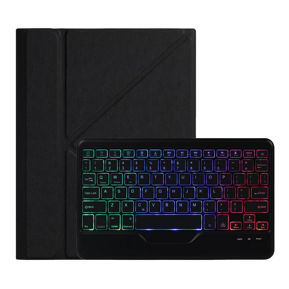B09S Leather Cover Shell + Wireless Bluetooth-compatible Keyboard Combo Set with Colorful Backlight for iPad 10.2 (2021)/(2020)/(2019)/Pro 10.5-inch (2017)/Air 10.5 inch (2019) - Black - 4