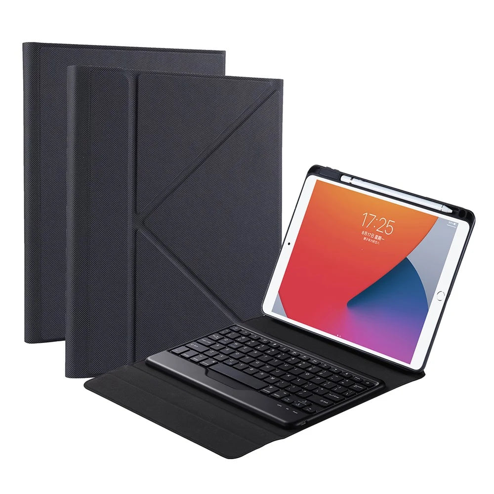 B09 Leather Cover Shell + Wireless Bluetooth Keyboard Combo Set for iPad 10.2 (2021)/(2020)/(2019)/Pro 10.5-inch (2017)/Air 10.5 inch (2019) - Black - 1