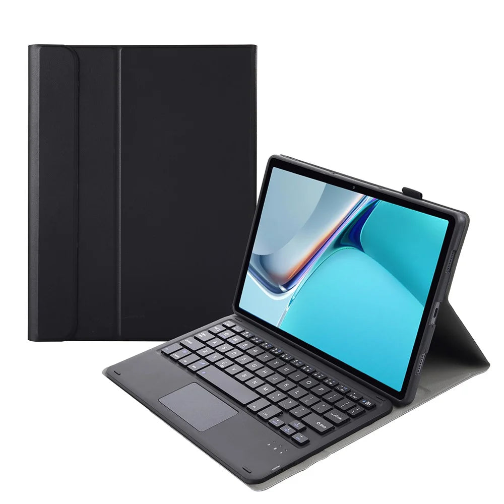 AW11-A Super Slim Wireless Bluetooth-compatible Keyboard TPU Inner + Leather Protective Case with Touch Mouse for Huawei MatePad 11 (2021) (DBY-W09) - Black - 1
