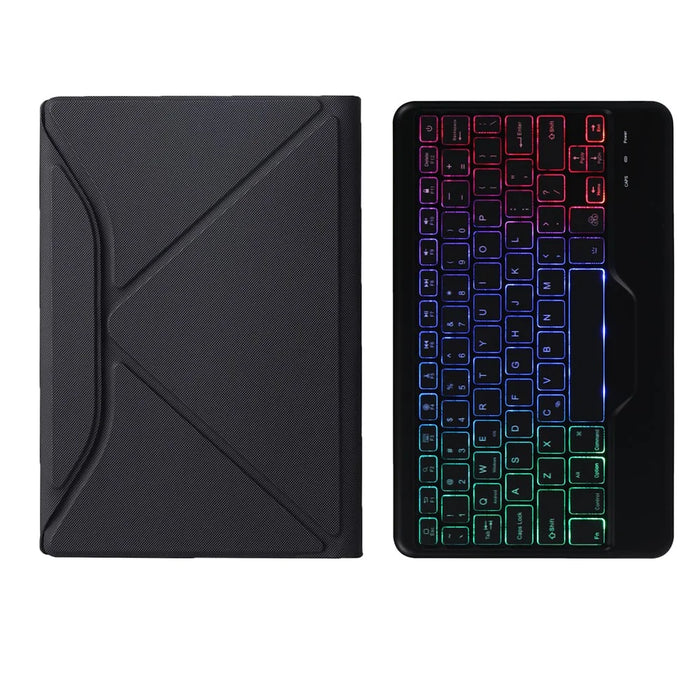 B500S Bluetooth-compatible Keyboard with Triangle Support Leather Protective Case (with Backlit) for Samsung Galaxy Tab A7 10.4 (2020) (T500 / T505) - Black / Black - 2