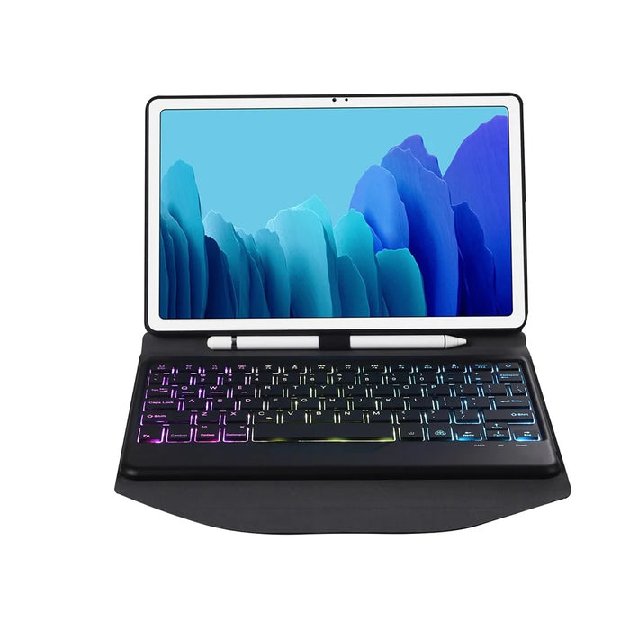 B500S Bluetooth-compatible Keyboard with Triangle Support Leather Protective Case (with Backlit) for Samsung Galaxy Tab A7 10.4 (2020) (T500 / T505) - Black / Black - 4