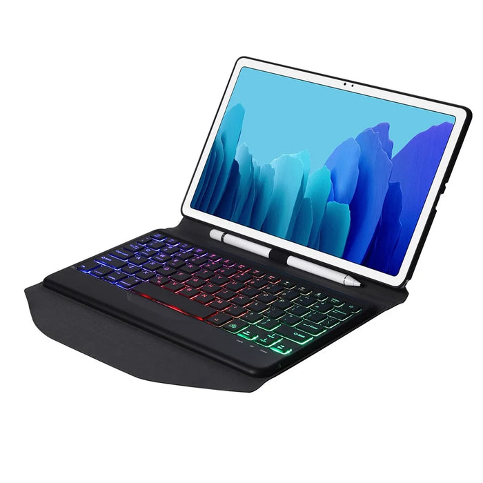 B500S Bluetooth-compatible Keyboard with Triangle Support Leather Protective Case (with Backlit) for Samsung Galaxy Tab A7 10.4 (2020) (T500 / T505) - Black / Black - 5