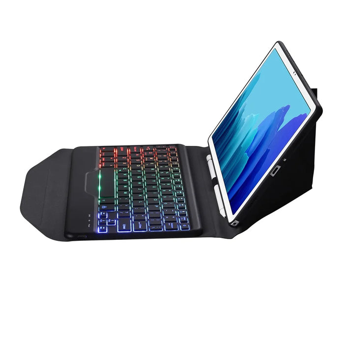 B500S Bluetooth-compatible Keyboard with Triangle Support Leather Protective Case (with Backlit) for Samsung Galaxy Tab A7 10.4 (2020) (T500 / T505) - Black / Black - 6