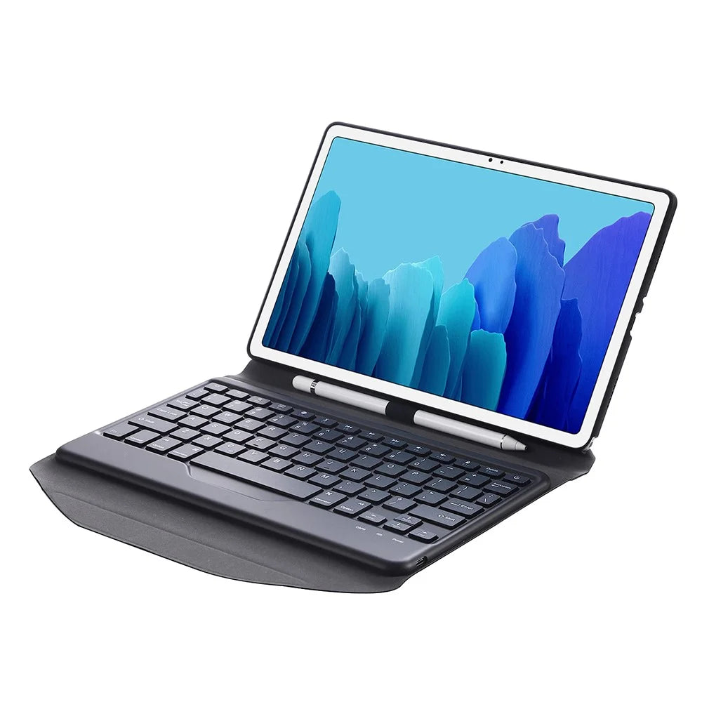 B500 Bluetooth-compatible Keyboard with Leather Stand Case (Without Backlit) for Samsung Galaxy Tab A7 10.4 (2020) (T500 / T505) - Black / Black - 4