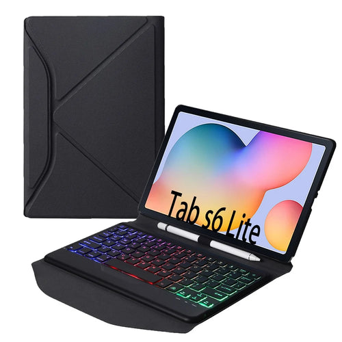 B610S 2-in-1 Leather Protective Case + Keyboard with Backlit for Samsung Galaxy Tab S6 Lite (2020) P615 P610 / (2022) / (2024) - Black / Black - 1
