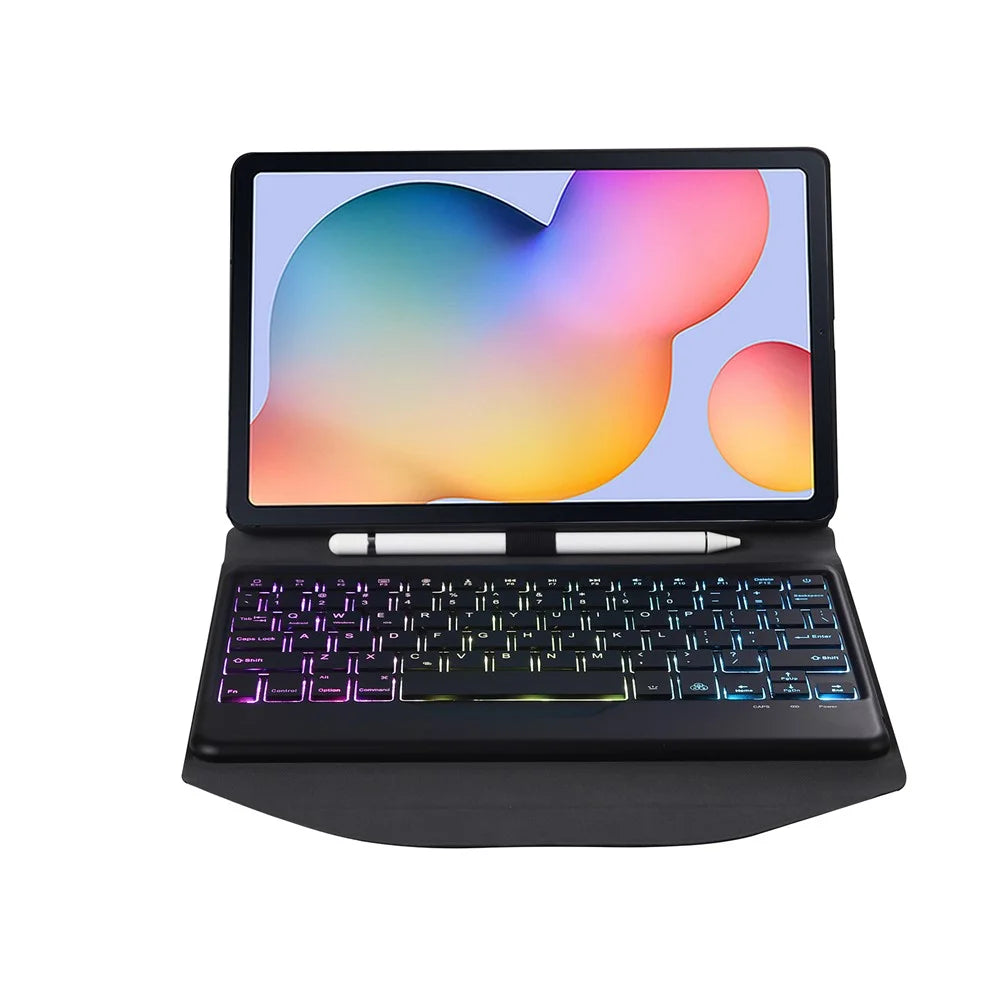 B610S 2-in-1 Leather Protective Case + Keyboard with Backlit for Samsung Galaxy Tab S6 Lite (2020) P615 P610 / (2022) / (2024) - Black / Black - 2