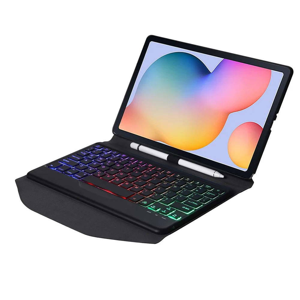 B610S 2-in-1 Leather Protective Case + Keyboard with Backlit for Samsung Galaxy Tab S6 Lite (2020) P615 P610 / (2022) / (2024) - Black / Black - 3