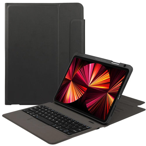 6016 Compact and Thin Wireless Bluetooth-compatible Keyboard + Delicate PU Leather Protective Cover Case for iPad Pro 11 (2021) / (2020) / (2018) / Air (2022) / (2020) - Black - 1