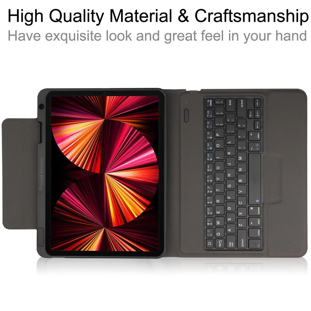 6016 Compact and Thin Wireless Bluetooth-compatible Keyboard + Delicate PU Leather Protective Cover Case for iPad Pro 11 (2021) / (2020) / (2018) / Air (2022) / (2020) - Black - 4