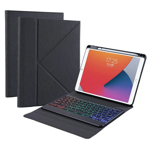 B07S Bluetooth Keyboard with Triangle Support Stand Leather Case [with Backlit] for iPad 9.7 (2017) (2018) / iPad Pro 9.7 (2016) / iPad Air 2 - Black - 1
