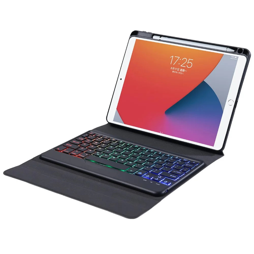 B07S Bluetooth Keyboard with Triangle Support Stand Leather Case [with Backlit] for iPad 9.7 (2017) (2018) / iPad Pro 9.7 (2016) / iPad Air 2 - Black - 4