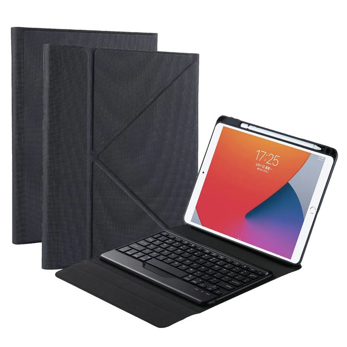 B07 Leather Protective Case + Bluetooth Keyboard Support Triangle Stand Built-in Pen Slot [without Backlit] for iPad 9.7 (2017) (2018) / iPad Pro 9.7 (2016) / iPad Air 2 - Black - 1
