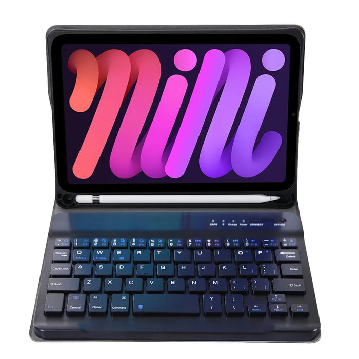 A06B Ultra-Thin Leather Stand Protective Case Shell + Bluetooth-compatible Keyboard with Pen Slot for iPad mini (2024) / mini (2021) - Black - 2