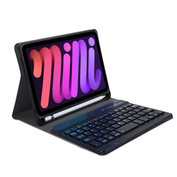 A06B Ultra-Thin Leather Stand Protective Case Shell + Bluetooth-compatible Keyboard with Pen Slot for iPad mini (2024) / mini (2021) - Black - 3