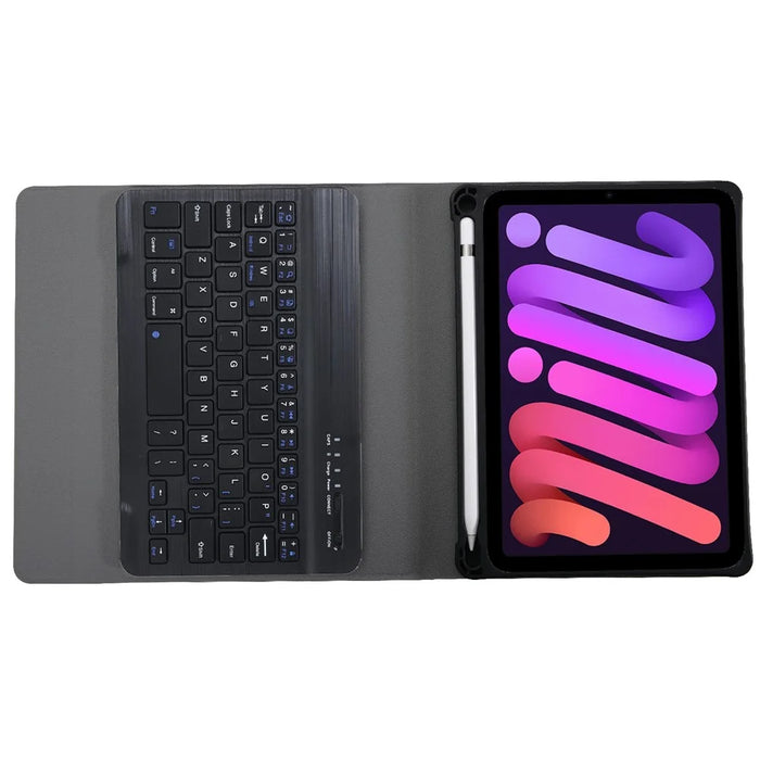 A06B Ultra-Thin Leather Stand Protective Case Shell + Bluetooth-compatible Keyboard with Pen Slot for iPad mini (2024) / mini (2021) - Black - 5