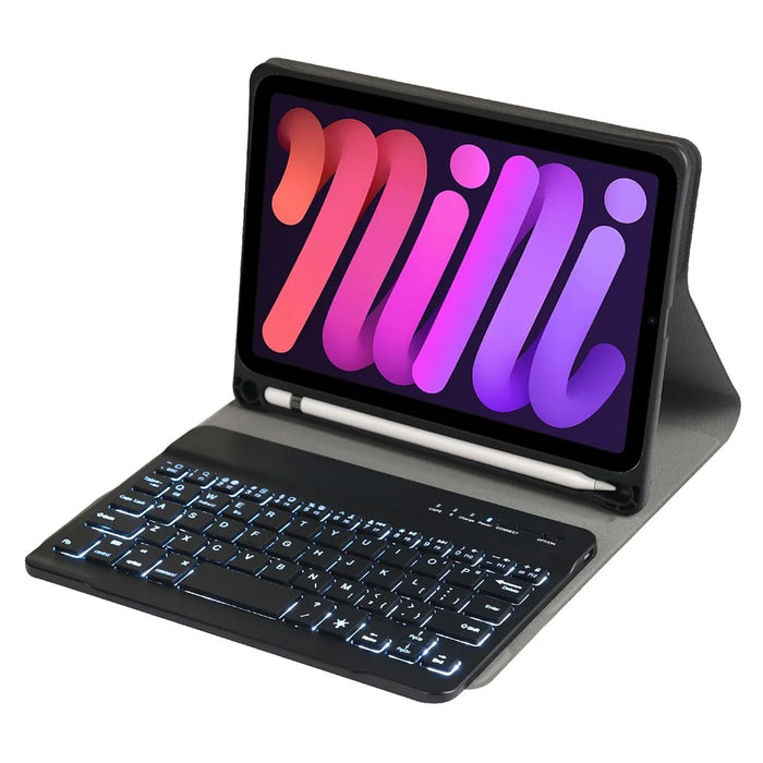 A06BS Ultra-Thin Leather Tablet Stand Protective Case Shell + Backlit Bluetooth-compatible Keyboard with Pen Slot for iPad mini (2024) / mini (2021) - Black - 3