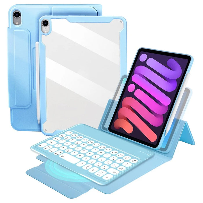 Dust-proof TPU Tablet Stand Case Shock Resistant Protective Cover with Magnetic Detachable Bluetooth-compatible Keyboard for iPad mini (2021) - Blue - 1
