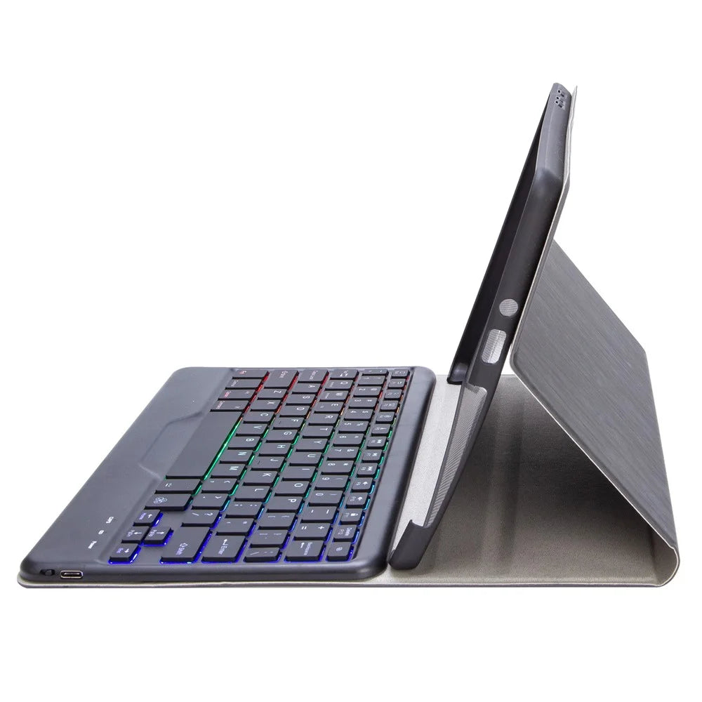 For Microsoft Surface Go/Go 2/Go 3 Three Colors Backlit Bluetooth-compatible 5.0 Keyboard + Wood Texture PU Leather Outer Cover Set Detachable Keyboard Slim Leather Folio Smart Cover - Black - 4