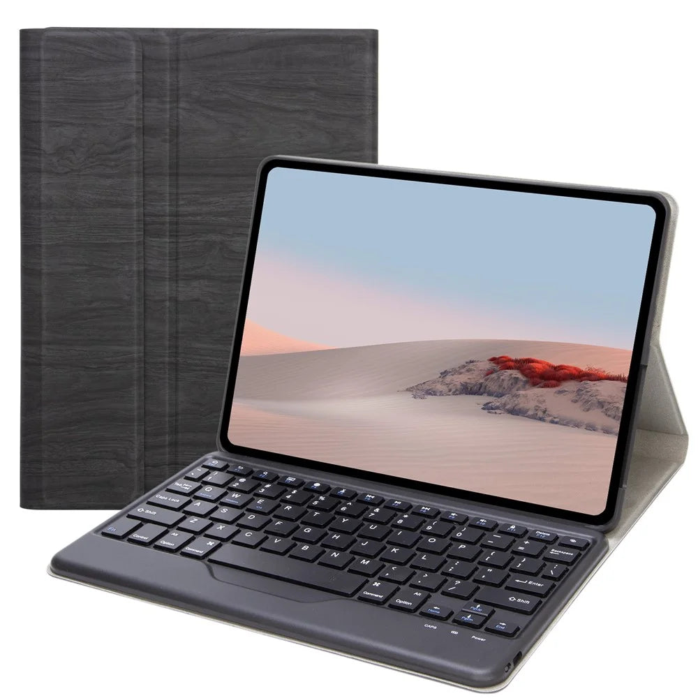 SFGO for Microsoft Surface Go / Go 2 / Go 3 Wood Texture PU Leather Outer Cover Bluetooth-compatible Keyboard Set with TPU Inner Bumper Case - Black - 1