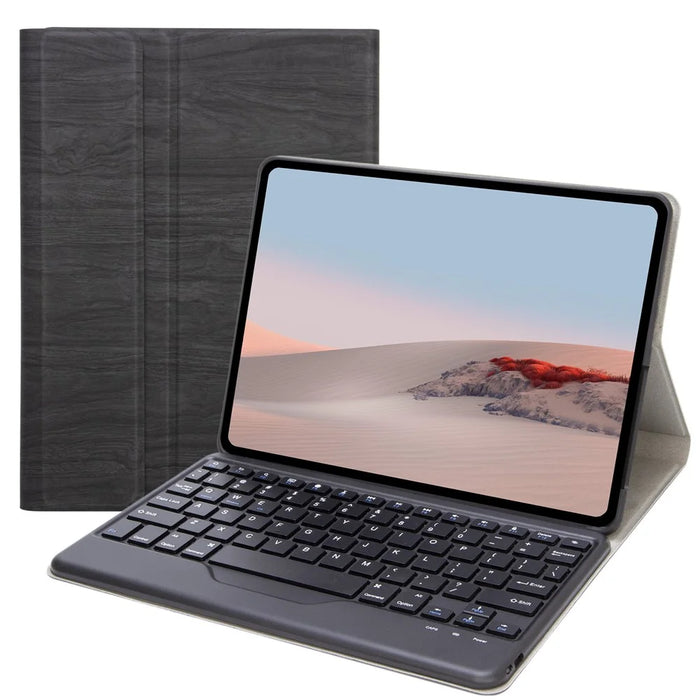 SFGO for Microsoft Surface Go / Go 2 / Go 3 Wood Texture PU Leather Outer Cover Bluetooth-compatible Keyboard Set with TPU Inner Bumper Case - Black - 1
