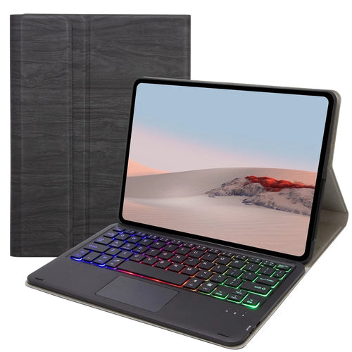 SFGO-AS for Microsoft Surface Go/Go 2/Go 3 Three Colors Backlit Touch Mouse Design Bluetooth-compatible 5.0 Keyboard + Wood Texture PU Leather Outer Cover Set with TPU Inner Bumper Case - 1