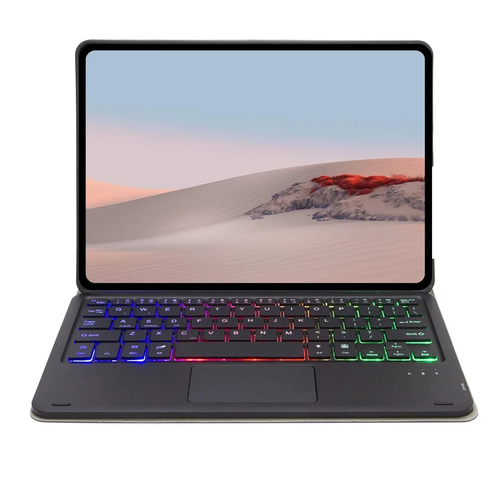SFGO-AS for Microsoft Surface Go/Go 2/Go 3 Three Colors Backlit Touch Mouse Design Bluetooth-compatible 5.0 Keyboard + Wood Texture PU Leather Outer Cover Set with TPU Inner Bumper Case - 3