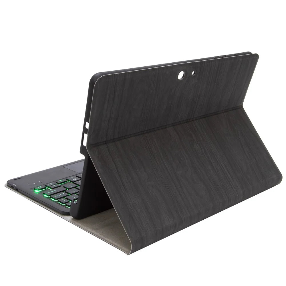 SFGO-AS for Microsoft Surface Go/Go 2/Go 3 Three Colors Backlit Touch Mouse Design Bluetooth-compatible 5.0 Keyboard + Wood Texture PU Leather Outer Cover Set with TPU Inner Bumper Case - 5