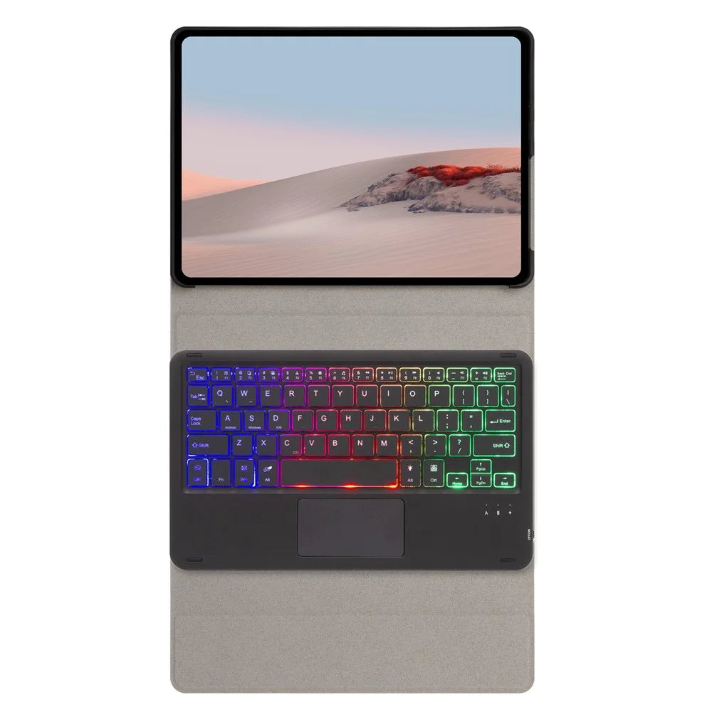 SFGO-AS for Microsoft Surface Go/Go 2/Go 3 Three Colors Backlit Touch Mouse Design Bluetooth-compatible 5.0 Keyboard + Wood Texture PU Leather Outer Cover Set with TPU Inner Bumper Case - 6
