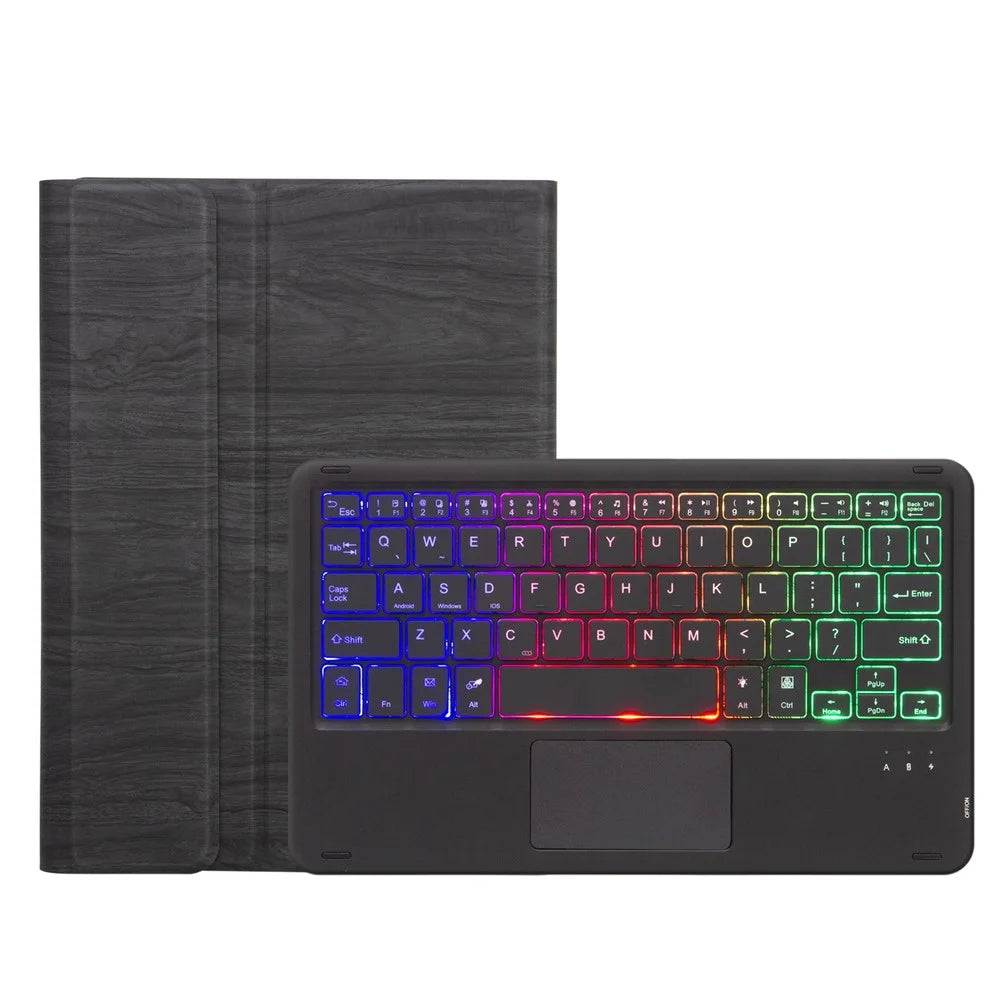 SFGO-AS for Microsoft Surface Go/Go 2/Go 3 Three Colors Backlit Touch Mouse Design Bluetooth-compatible 5.0 Keyboard + Wood Texture PU Leather Outer Cover Set with TPU Inner Bumper Case - 7