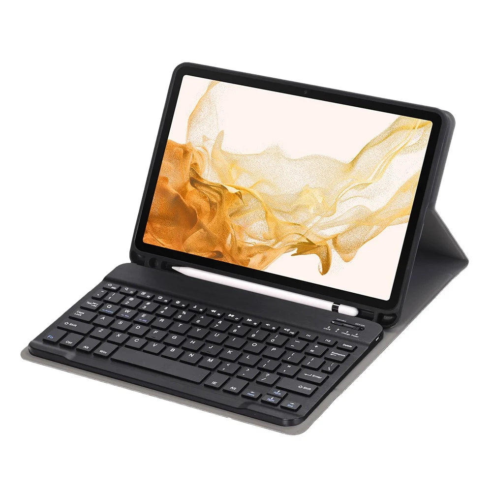 For Samsung Galaxy Tab S8 PU Leather+TPU Tablet Stand Case with Wireless Bluetooth-compatible Keyboard - Black - 5