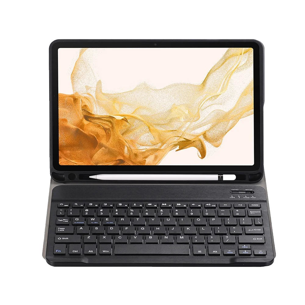 For Samsung Galaxy Tab S8 PU Leather+TPU Tablet Stand Case with Wireless Bluetooth-compatible Keyboard - Black - 6