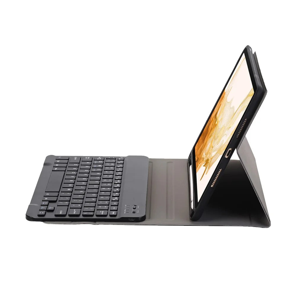 For Samsung Galaxy Tab S8 PU Leather+TPU Tablet Stand Case with Wireless Bluetooth-compatible Keyboard - Black - 7
