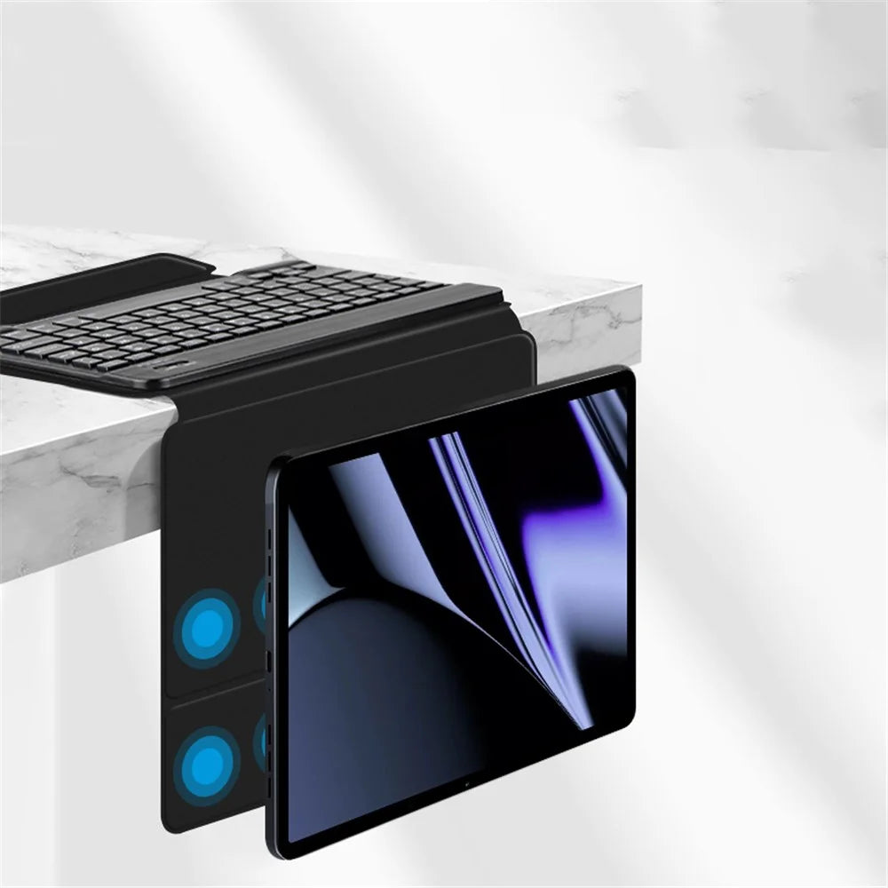 For OPPO Pad Leather Stand Tablet Case with Detachable Magnetic Wireless Keyboard (Without Touchpad) - Black - 7