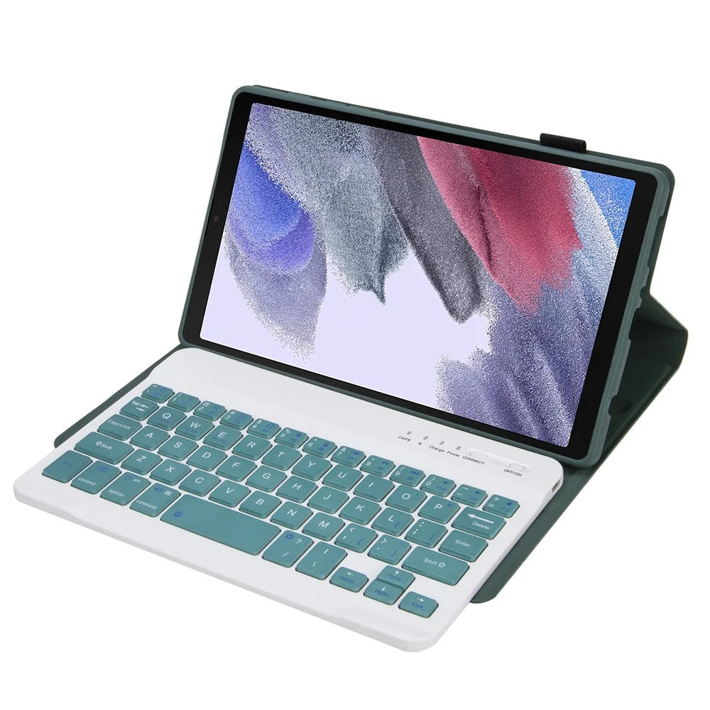 A220 for Samsung Galaxy Tab A7 Lite 8.7-inch T220 / T225 Tablet Stand Cover Leather Protective Case + Bluetooth-compatible Keyboard - Dark Green - 1